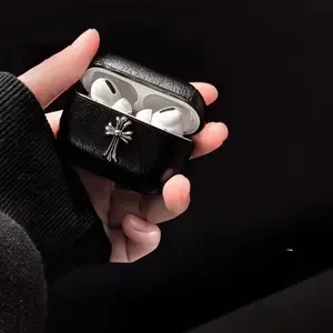 Chrome Hearts Style Gothic Cross AirPods Case for AirPods Pro 2/1, Premium Black Faux Leather Earbud Sleeve, Punk Hip-Hop Street Aesthetic, Sturdy Anti-Drop Protection, Unique Personalized Design, Trendy Couple Gift for Fashion-Forward Users