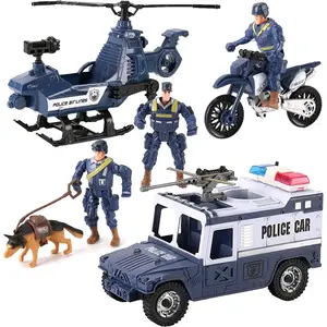 5 PCS Police Rescue Patrol Toy Vehicles and Figures Playset - Helicopter, SWAT Truck, Motorcycle, Action Figures, K-9, Weapons, and Accessories for Kids Imaginative Pretend Play