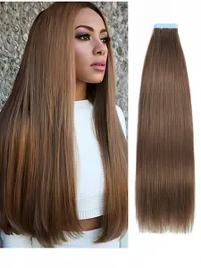 #8 20pcs 50g Tape in Hair Extensions 100% Real  Human Hair Extensions Glueless Silky Straight for Fashion Women Seamless skin weft 14-26 Inches Straight Hair Weave