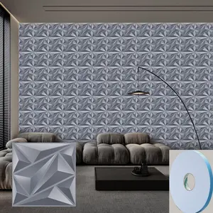 [Gray Wall Decor] 30pcs Gray 3D Diamond Pattern Wall Decor  Waterproof Wall Panel with Tape for Indoor Decoration