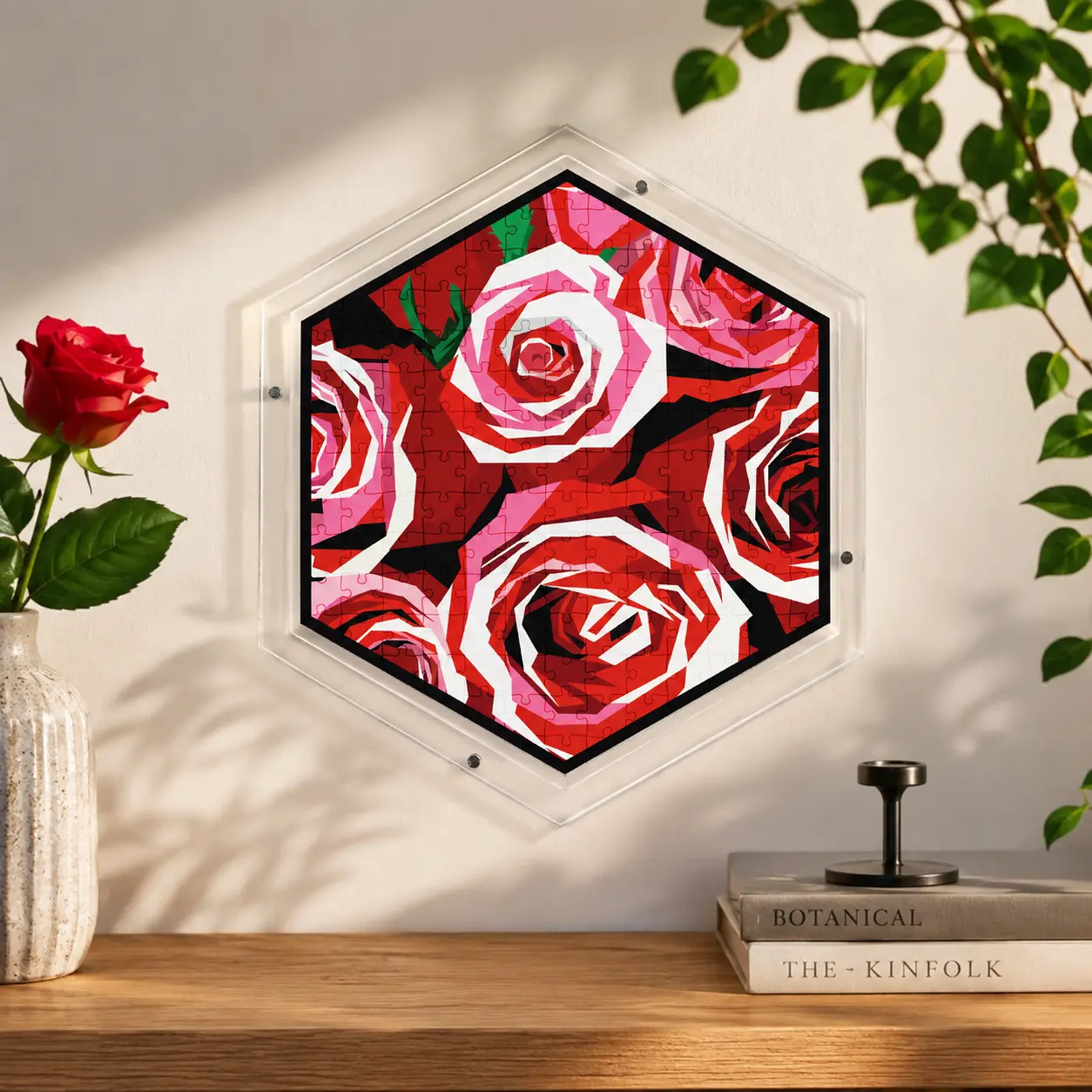 Acrylic Wall Art Puzzle for Adults, Hangable Jigsaw Puzzle with Framing and Hanging System, Home Decor Gift, Rose Garden
