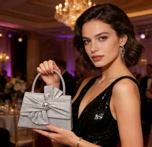 With Mirror Decor New Women's Elegant Evening Clutch Purse with Rhinestones Bow Decor Formal Evening Bag Clutch Bag Women's Party Wedding Bridal Bag Handbag Dinner Bag for Teen Women College Students Ideal for Business Party Wedding Prom Dinner Banquet