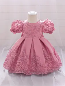 Pink Baby Girl Clothes Embroidered Christening Cocktail Bow Toddler Baptism Pageant Ball Gown Princess Dress Bombshell Baby Dress for all Season Baby Clothing 6 Months to 3 Years