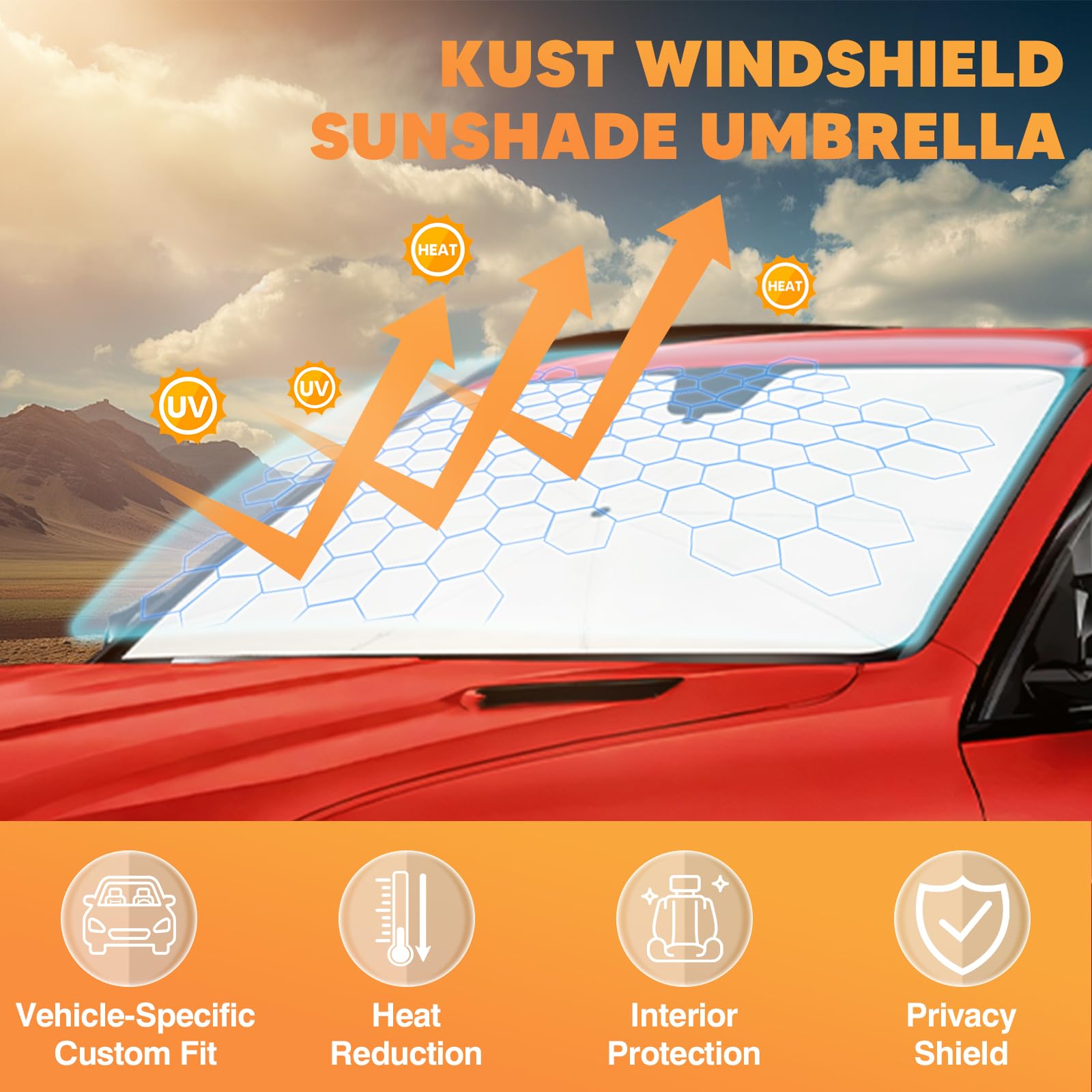 Portable Car Windshield Sunshade, Foldable Windshield Sun Umbrella, Car Exterior Accessories, Car Windshield Cooling Umbrella for Daily, Car Window Shades