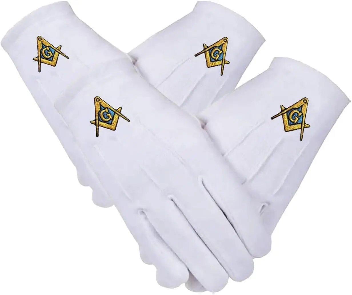 Square & Compass Embroidered White Cotton Gloves (2 Pair)
