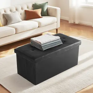 【DEAL】Foldable Storage Ottoman Bench 43in, Foot Rest Stool, Synthetic Leather Storage Chest with Thicker Foam Padded Seat for Entryway Living Room
