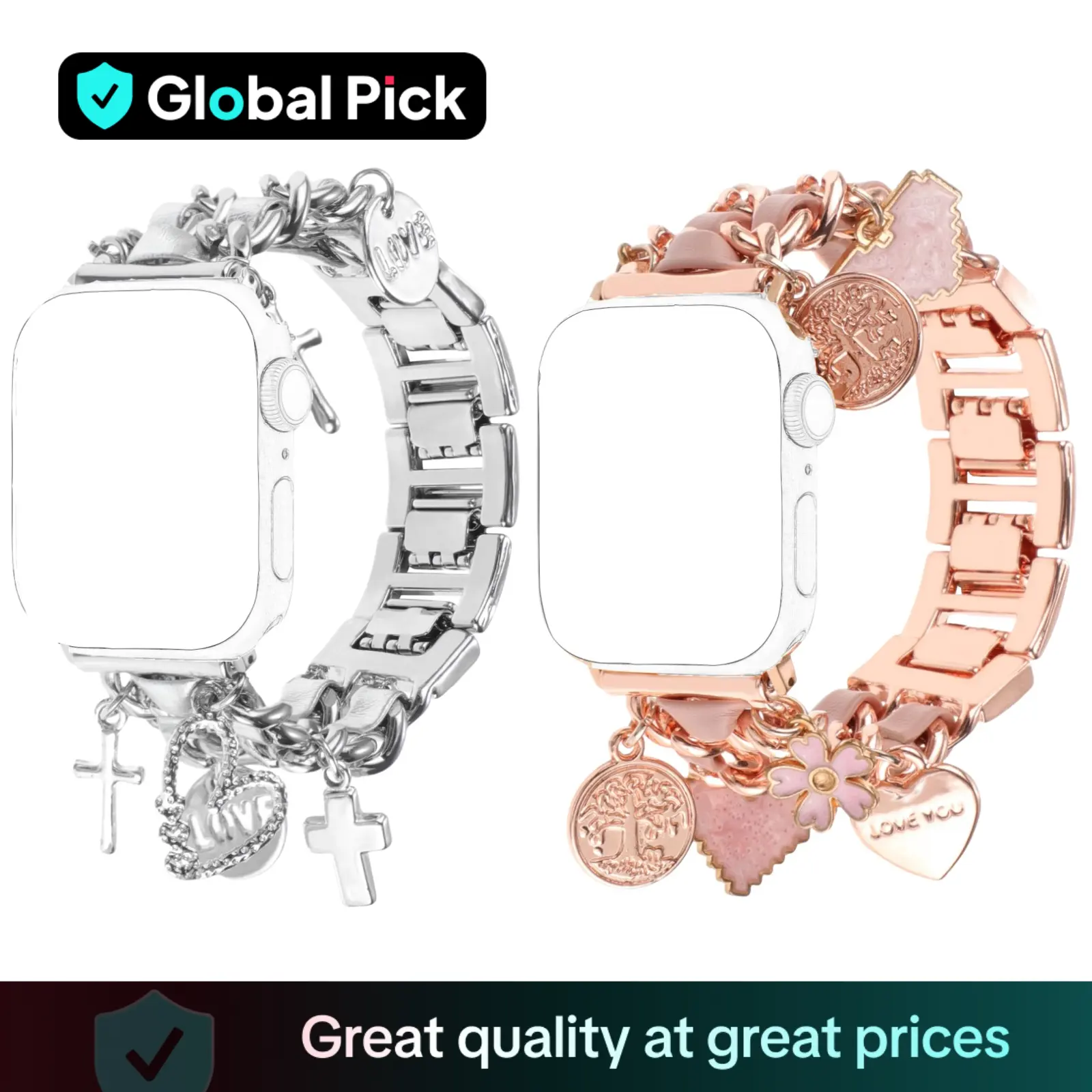 Fashionable Watch Band with Unique Pendants, 2 Counts Replacement Watch Band for iWatch Series 10 9 8 7 6 5 4 3 2 SE Ultra, Smart Watch Accessories