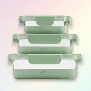 6PC Glass Food Storage Set - Green, Ello Style, Refresh Mixed, for Kitchen, Glass Containers, for Leftovers, BPA-Free, Set of 6