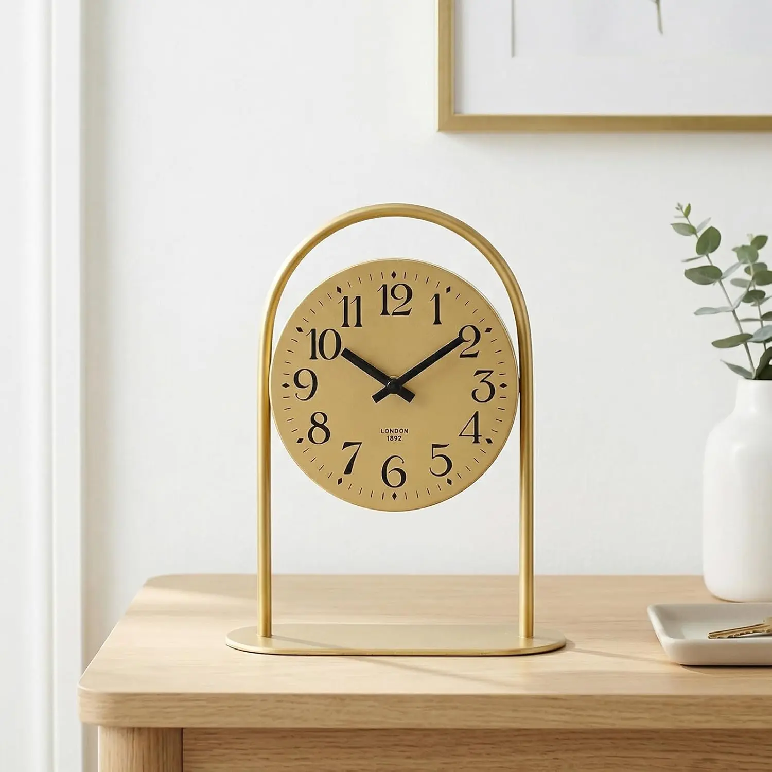 EMAX HOME Modern Gold Table Clock, Silent Non-Ticking Desk Clock Battery Operated, 10.6 Inch Minimalist Arch Mantel Shelf Clock for Living Room Decor, Bedroom Nightstand, Office & Bookshelf
