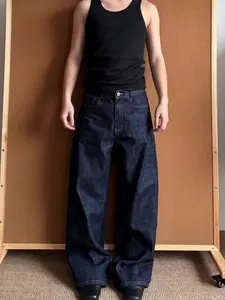 Unisex Baggy Jeans in Dark Blue, Wide-Leg Denim Trousers