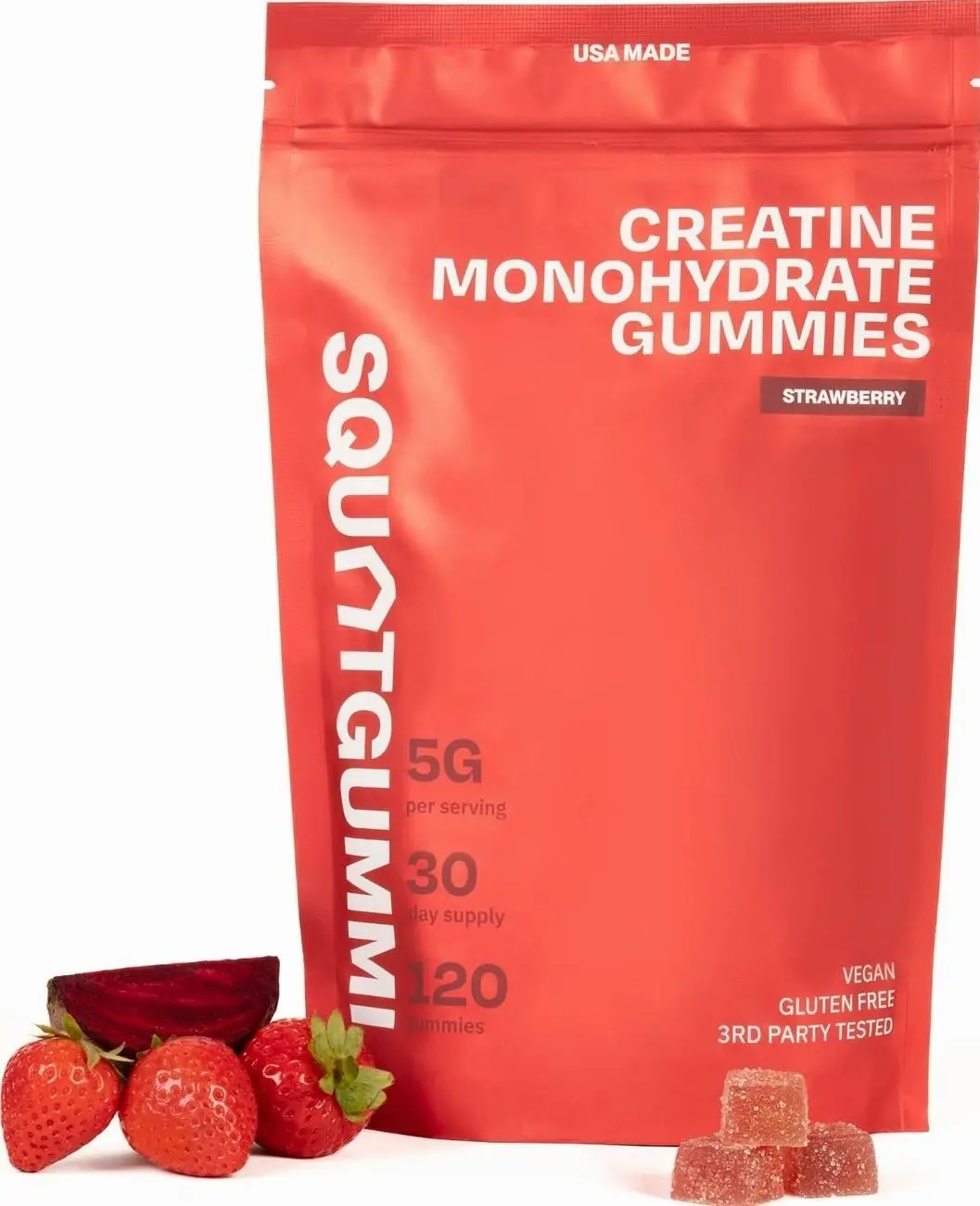 3rd Party Tested Creatine Gummies 5g per Serving, Creatine Monohydrate, Strength and Recovery, Vegan and Gluten Free, Strawberry, 120 Count (30 Day Supply), Made in USA