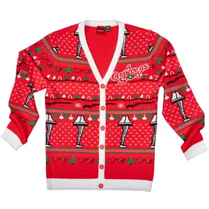 A Christmas Story Leg Lamp Button Up Cardigan Ugly Holiday Sweater