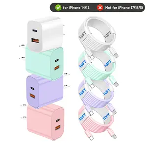 [iPhone 14 Charger Set] 1/2/3/4 Piece Pack 20W + 18W Fast Charger Set (Includes 3m USBC-Lightning Cable) - Compatible for iPhone 14/13/12/11/Pro/Pro Max, Older Colored iPhone Chargers kit