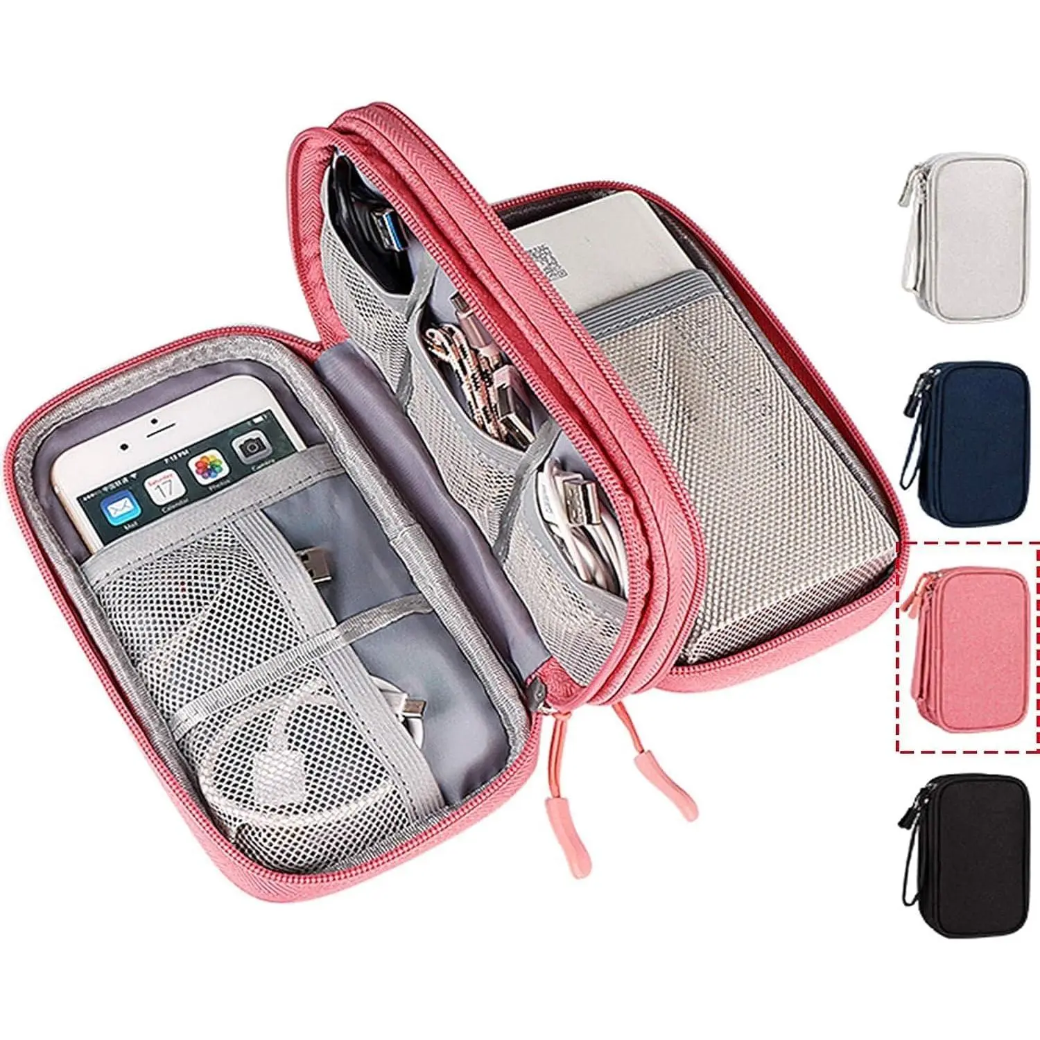 Waterproof Electronic Organizer Zipper Pouch - Padded Interior Small Zippered Pouch for Device Protection, 7.48"(L) * 4.33"(W) * 2.16"(H)), Travel Storage Case for Power Banks, Charging Cords, Chargers, Mice, Earphones, Flash Drives, Ideal Summer Gift