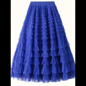 Women's Plain Ruffle Hem Tiered Layer Skirt, Casual Elegant High Waist Long Skirt for Vacation Holiday Party, Skirts for Women, Ladies Bottoms for All Seasons Womenswear Comfort Apricot Basic Cute Minimalist