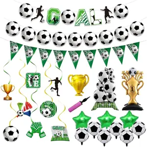 23pcs Soccer Party Decorations, Soccer Party Balloons Kit with Pump & Soccer Banners, Large Soccer Trophy Foil Balloon Mylar Gold Champion Balloon for Indoor Outdoor Fan Gathering