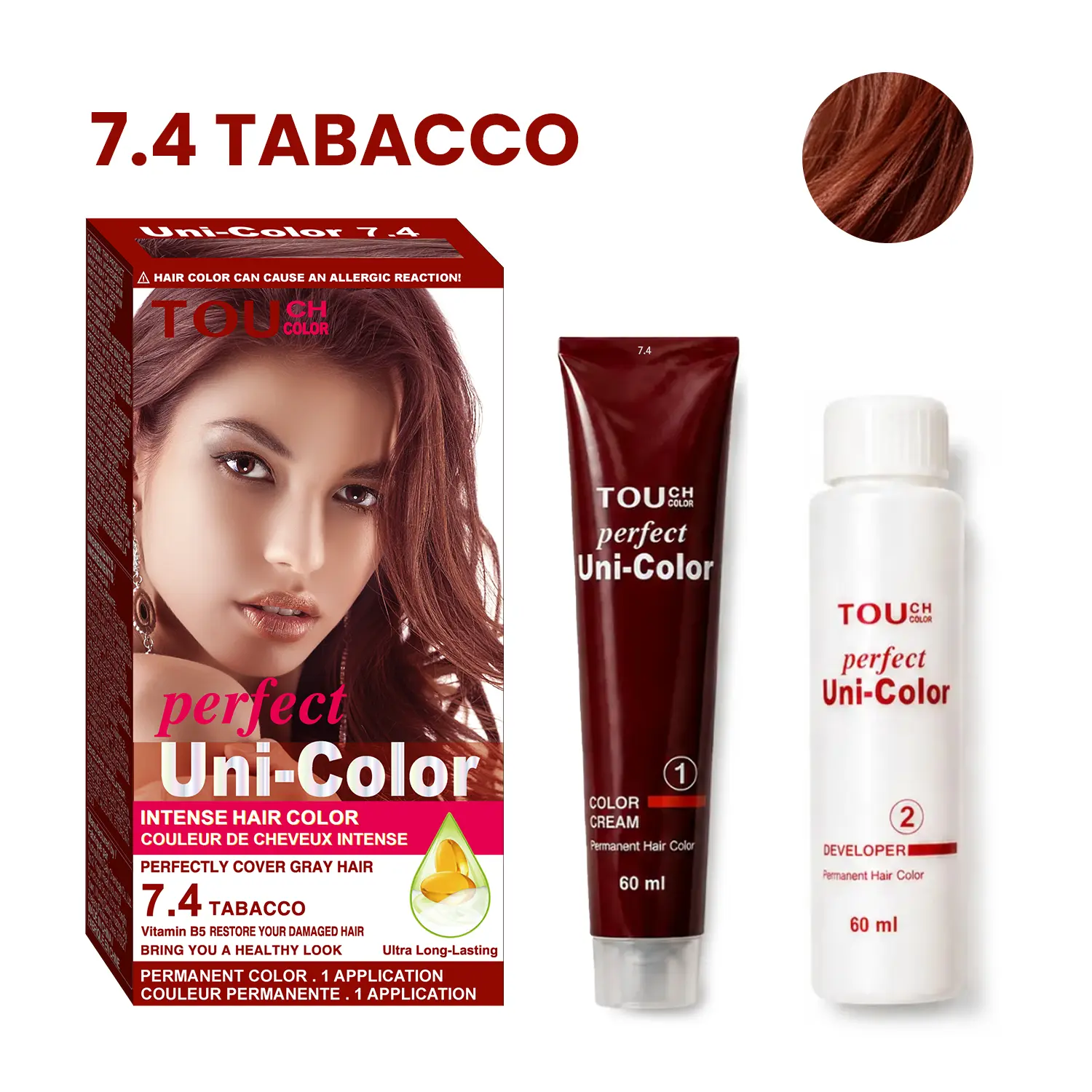 TOUCH COLOR Brown Permanent Hair Dye Kit for Women, 120ml At-Home Hair Color with Developer & Vitamin B5, Gray Coverage,hair transformation
