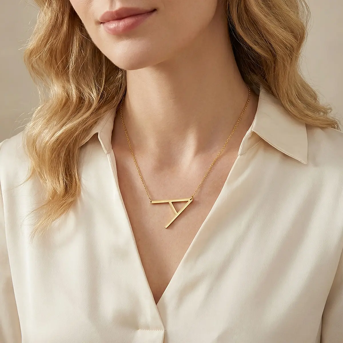 Women's Titanium Steel Initial Necklace - Sideways Large Alphabet Detail Pendant, Personalized Gold Choker Jewelry for Party, Daily Wear, Meaningful Gifts, Initial Necklaces, Personalized Jewelry, Birthday, Short, Casual, Chain & Link, Letter, Anti-Oxidat