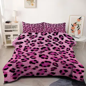 2/3Pcs Pink Leopard Print Comforter Set, Soft Bedding Set, Plush Textured Fabric, Soft and Cozy Quilt for Stylish Bedroom Decor, Perfect for Teens and Trendy Spaces! 1 or 2 Pillowcase No Pillow Core
