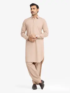 Edenrobe Men's Beige Kurta Shalwar - EMTKST24S-99487 NY(Top) J(M3)