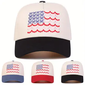 Unisex US Flag Embroidered Patchwork Baseball Cap Five-sided Hat Outdoor Adjustable Sunscreen Leisure Hat Spring Autumn Travel Tourism Beach Vacation