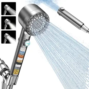 FEELSO High Pressure Filtered Shower Head with Handheld, 59 Inch Hose, 4 Spray Modes Built-in Filter Anti-clog Nozzle, Remove Chlorine for Hard Water, ON/OFF Switch for Dry Skin & Pet Bath