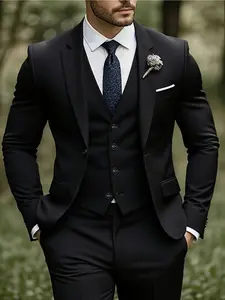 Elegant Men'S 3pcs Suit - Slim Fit Tuxedo Set for Weddings & Formal Occasions, Black Suit with White Shirt & Pants, Perfect for Office Meetings and Elegant Events, Formal Attire|Slim Fit Suit|Durable Wedding Wea Blazer Suit