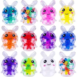 12 Pcs Easter Bunny Mini Squeeze Balls, Easter Basket Stuffers, Easter Egg Fillers, Squishies Stress Relief Fidget Toys for Kids Boys Girls Toddlers Gifts Party Favors