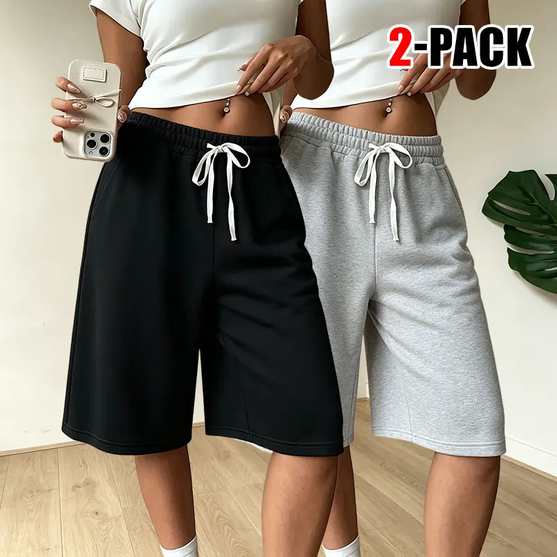 Women’s 2-pack drawstring 3/4-length shorts, lightweight for summer, loose casual athletic shorts