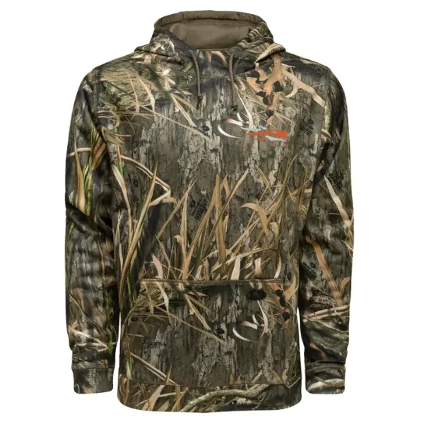 Sitka Marsh Camo Pullover Hoodie| Classic Wetland Pattern Sweatshirt Menswear Top| Lightweight Comfort Fabric Hunting Layer| Casual Daily Streetwear Holiday Gift for Him
