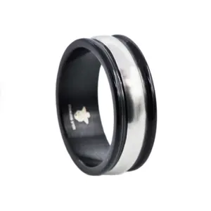 Mens 8mm Black And Silver Stainless Steel Band Ring