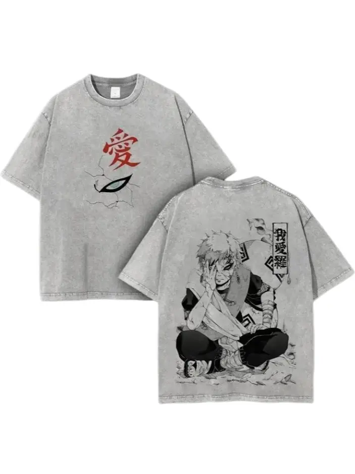 Gaara - Naruto Anime Double Printed Vintage Washed Tee Unisex Oversize Anime Manga Washed Heavyweight Cotton T-shirt, Gift For Anime Fan, Anime Lover