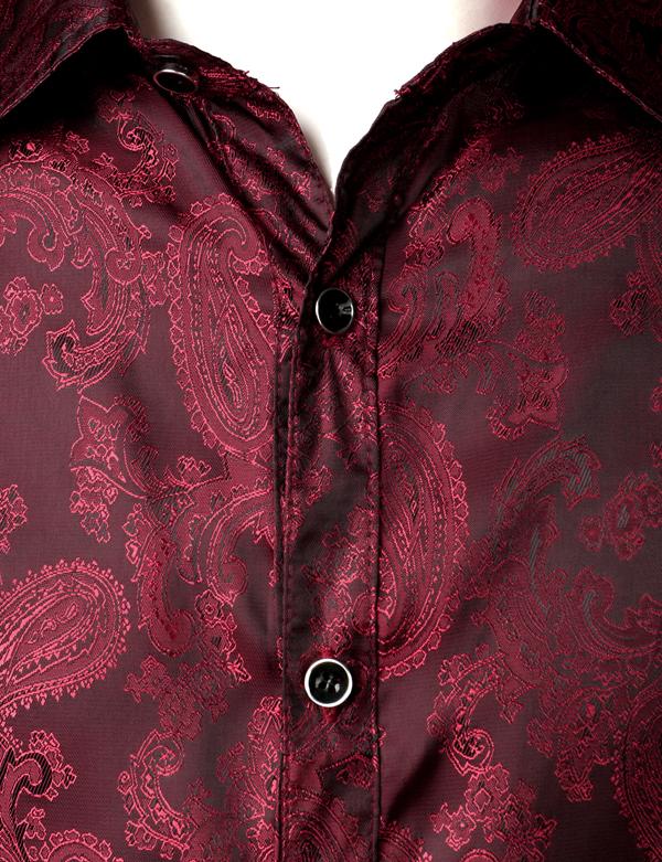 ZEROYAA Men's Paisley Jacquard Slim Fit Long Sleeve Button Up Dress Shirt for Party Prom