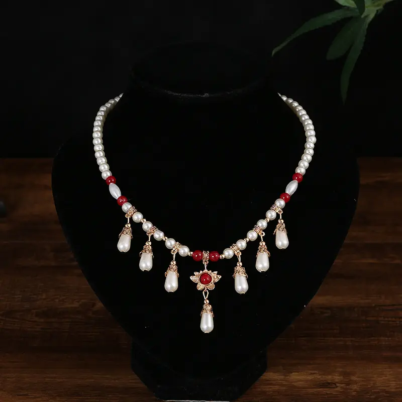 Yingluo Choker Necklace for Women, Vintage Chinese Jewelry with Artificial Pearl and Floral Details, Adjustable Hanfu Accessory for Cosplay, Stylish Accessories, 40Cm / 15.7In, Adjustable Hook, Elegant, Cosplays, Faux Pearls, Teardrops, Meaningful Gifts
