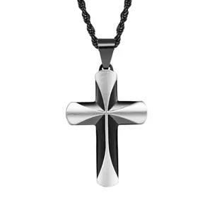 FLORIDECO 1PC Cross Pendant Necklace for Men 25x38mm, Titanium Steel & Stainless Steel Chain, Minimalist Daily Wear, Stylish Gift Accessory