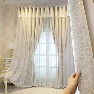 European Full Light Blocking Curtain, Window Curtain, French Lace Embroidered Sheer Fabric, Luxurious Princess Style, Multi-Color Options, Ideal for Living Room Bedroom