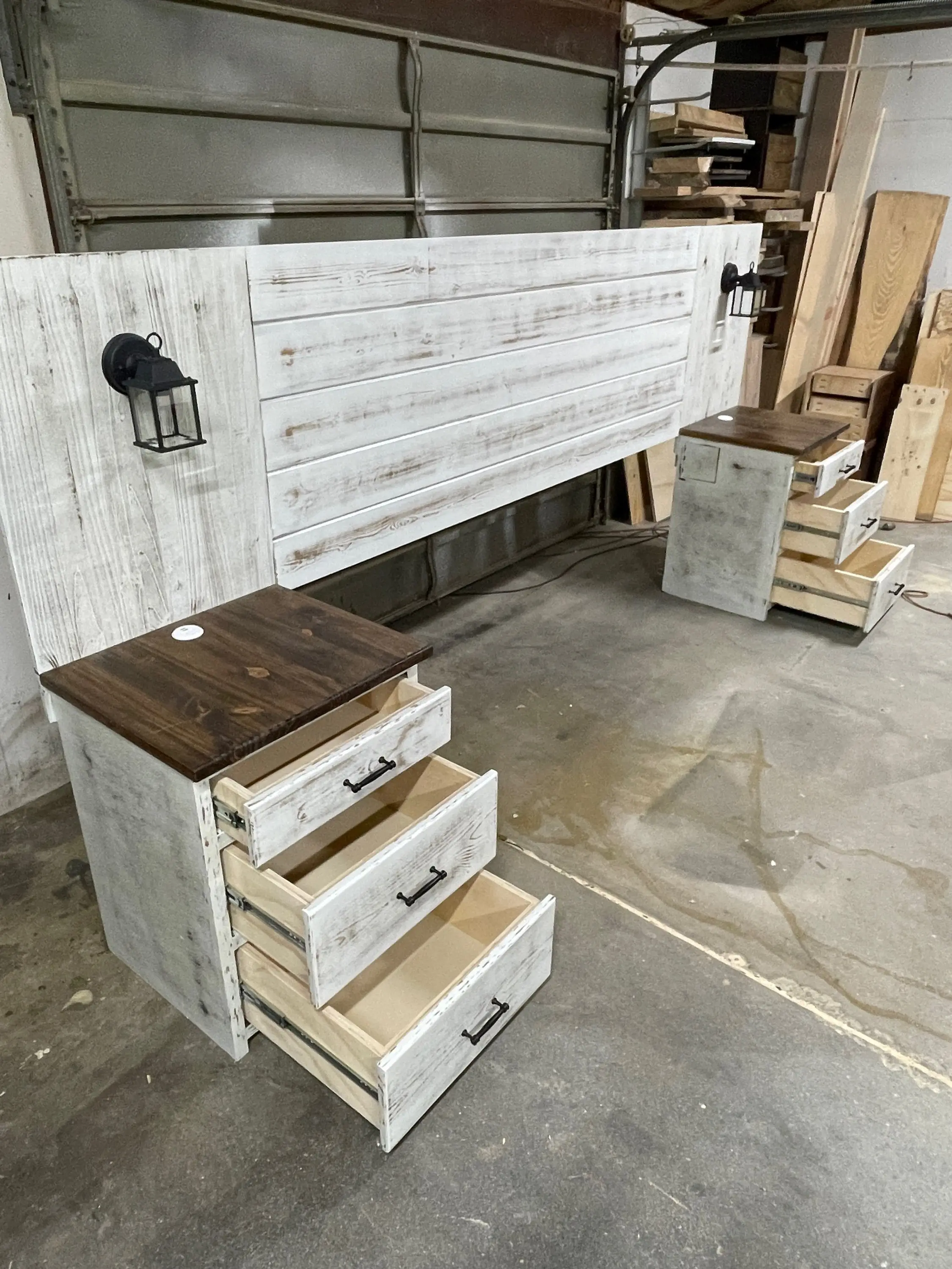The Stanton - Two nightstands and headboard with hidden compartments and lamps