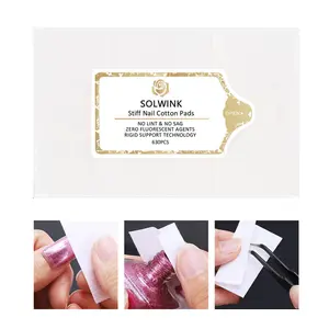 SOLWINK Stiff Nail Cotton Pads - 630pcs Lint-Free & No Sag - Zero Fluorescent Agents - Rigid Support Technology for Polish Manicure - Easy Use Cleanser
