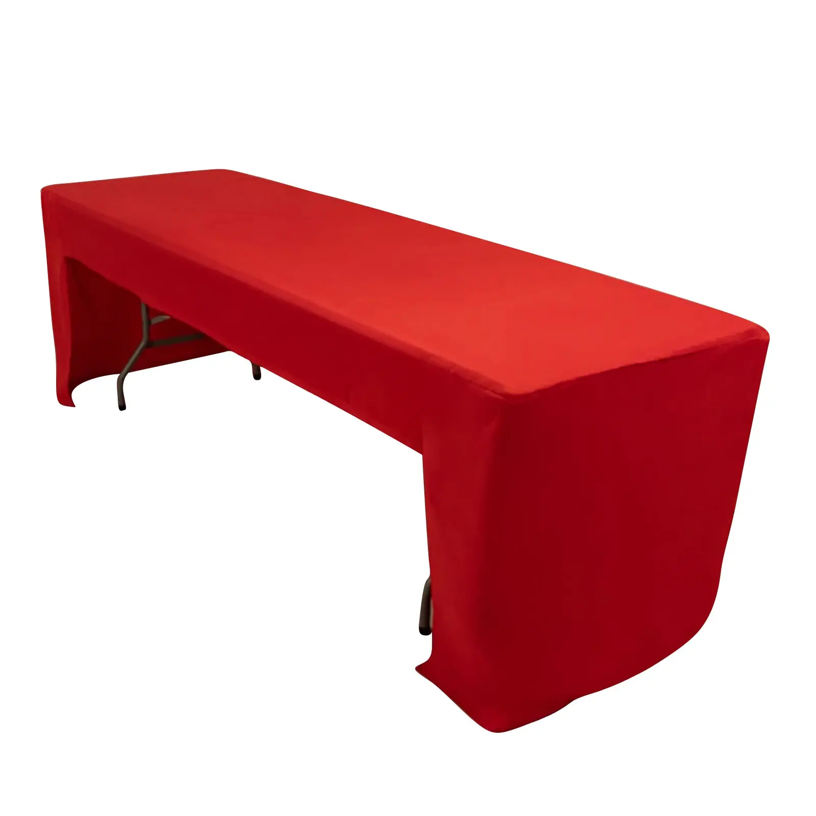 Fitted Polyester 96"x30" Rectangle Tablecloth - Red, Open Back Design, Washable Table Cover for Trade Shows, Wrinkle-Resistant & Easy to Maintain Outdoor Furniture Accessory