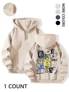 Women's "Coraline" Cartoon Graphic Half-Zip Hoodie - Oversized Fleece-Lined Sweatshirt with Multiple Colors