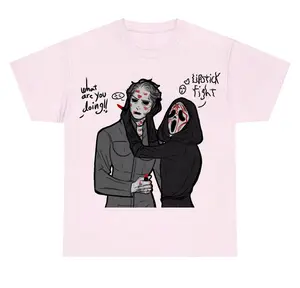 Halloween Character Vintage Graphic Tee, Michael Myers And Ghost Face T-Shirt, Horror Movie Shirt, Unisex Meme Cringe Funny Shirt