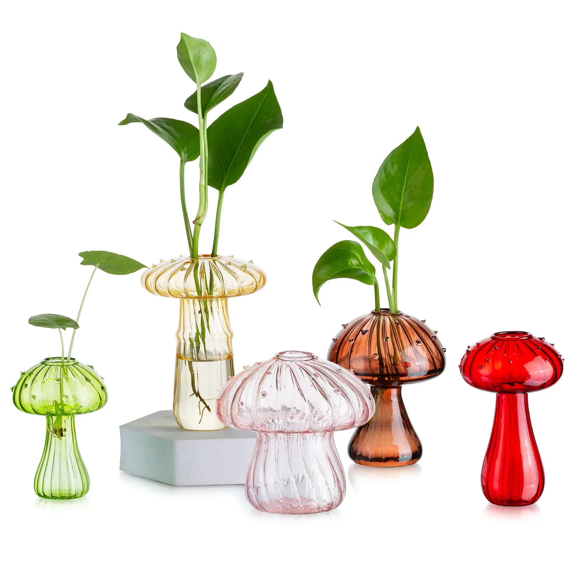 NUPTIO Colorful Mushroom Glass Vase Mini Cute Hydroponic Indoor Planters Gifts for Women Room Table Decor Windowsill Propagation Bud Vase Ornaments fo