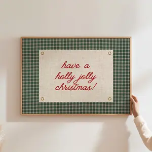 Christmas Gingham Print Vintage Christmas Wall Art Retro Holiday Wall Art Holly Jolly Christmas Family Decor Trendy (poster)