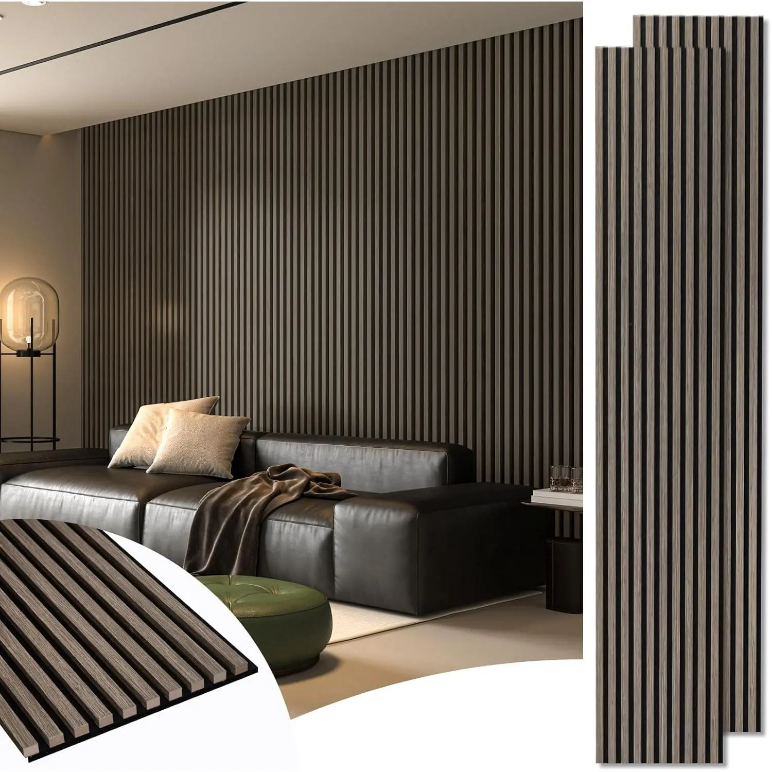 2-Pack 108" x 12" Acoustic  Panels for Wall, Soundproof  Slat Panel for Wall and Ceiling, 3D Fluted Sound Absorbing Paneling for Interior Wall Decor, Living Room, Bedroom - Walnut