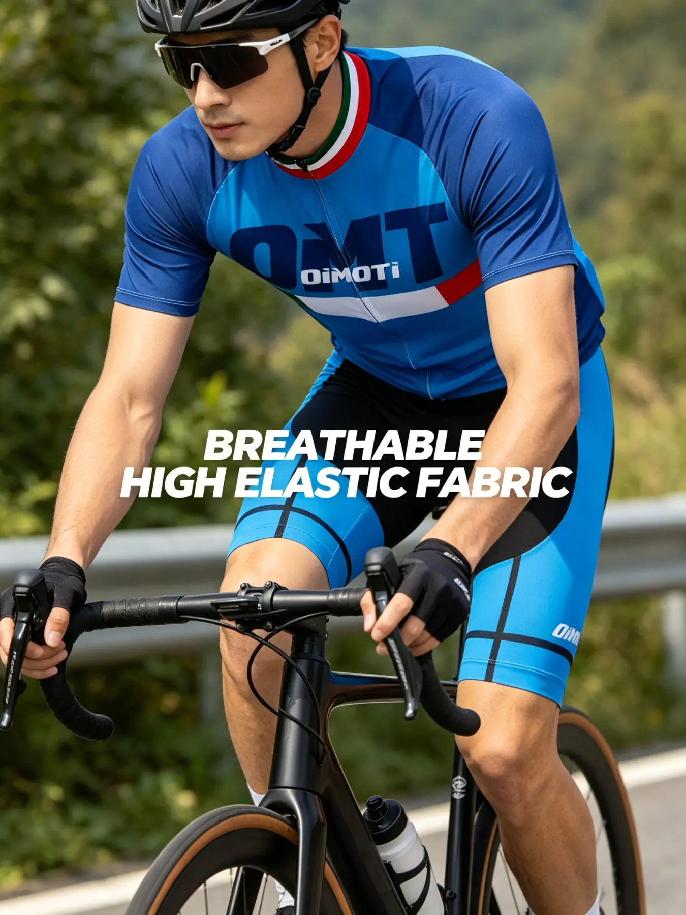 Oimoti Men's Cycling Jersey Short Sleeve, Summer Road Bike Shirt, Breathable High Stretch Fabric, Professional Team Style, Cool and Comfortable