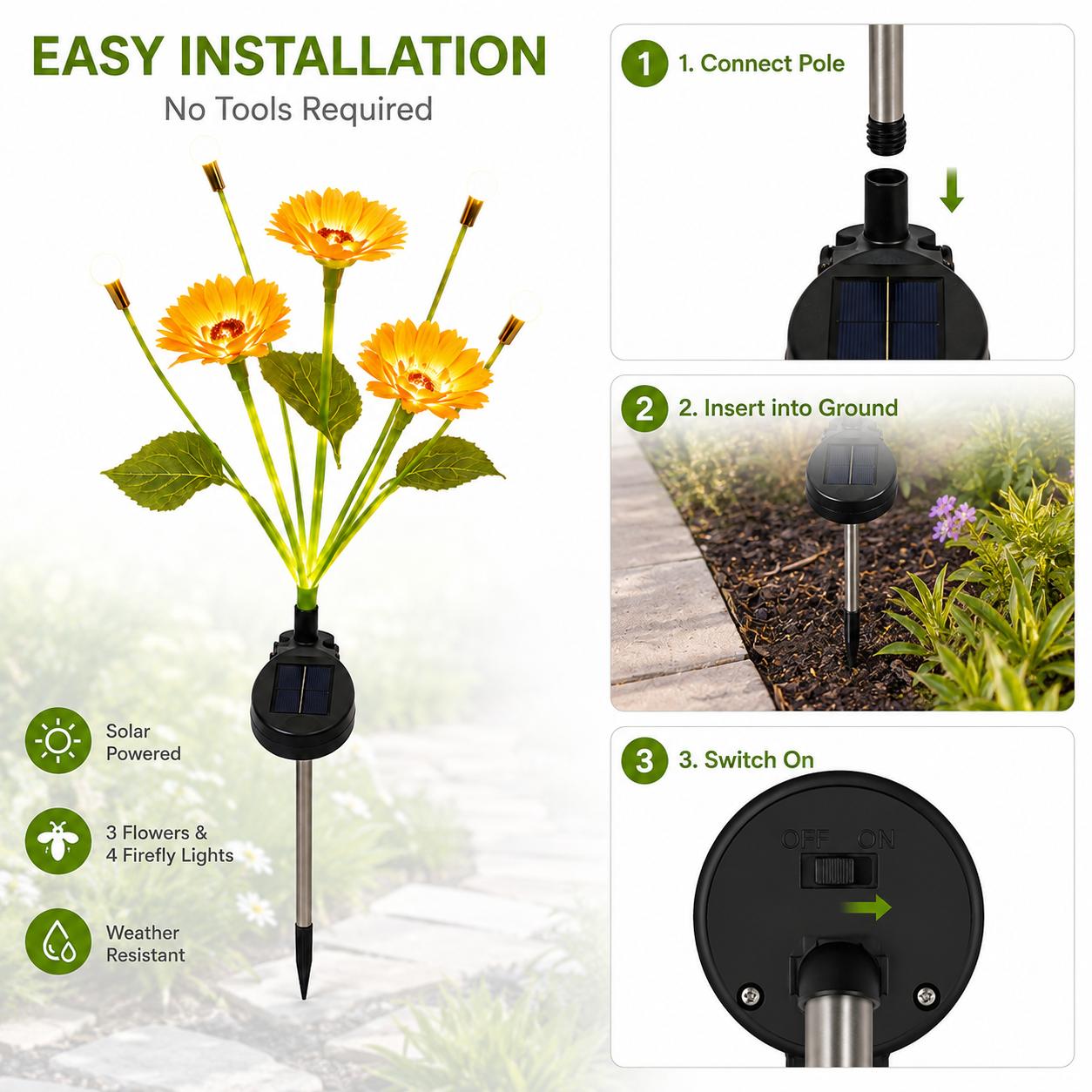 Solar Sunflower Look Decorative , 4-Head LED Solar-Powered Weather-Resistant Warm White Outdoor Landscape Stake  for Yard Patio Lawn Decor, Solar Decorative  motion angle wall butterfly flower Flickering Pumpkin Tea ip65 waterproof wide angle outdoor