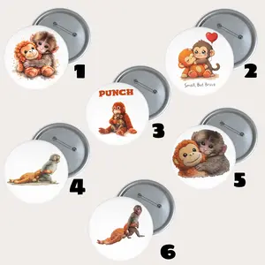 Monkey Punch Graphic Pin Button, Baby Monkey Holding Plush Toy Pin Button, Animal Lover Gift, Cute Trendy Pin Button