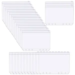 25pcs A5 Size 6-Hole Binding Bags, Plastic Zipper File Folders, Waterproof 6-Hole Zippered Ring Binder Pockets, Document Receipt Book Organizer, Binder Pockets, Budget Cash Envelopes for Budgeting, Loose Leaf Bags for 6-Ring Budget Binder