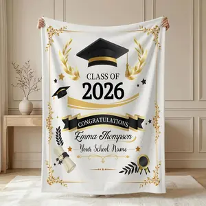 Personalized Graduation Blanket - Custom Name Class of 2026 Throw, College Graduation Gifts, Senior Keepsake, Custom School Design Cozy Decor