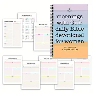 1pc Catholic Women’s Bible Study Guide Daily Devotional Journal 52 Weeks of Devotional Scripture Reading and Faith Lessons, Featuring a Warm Beige Background with Green Leaves Red Berries and Pink Roses Elegant Design for Catholic Living
